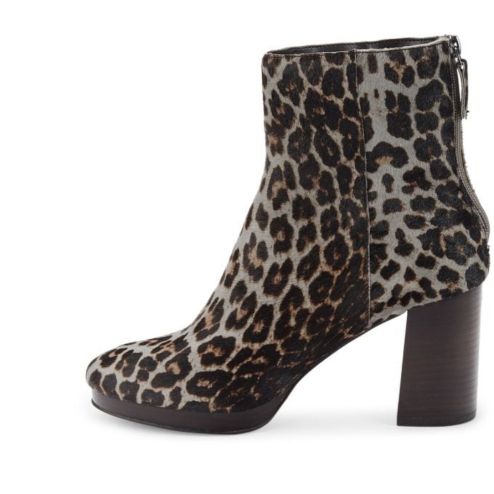 Sanctuary Razzle Gray leopard animal calf hair boots leather Block Heel Zip 8